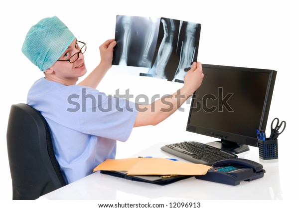 Doctor His Desk Checking Patient Data Stock Image Download Now