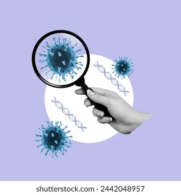The doctor hold magnifying glass with cancer cell