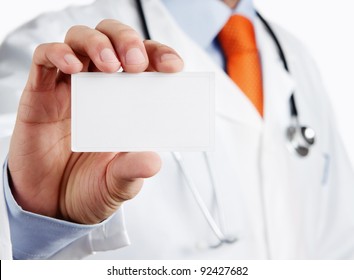 Doctor Holding Blank Business Card