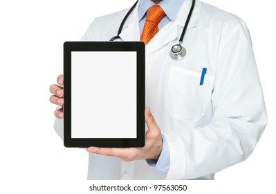 Doctor Holding Blank Digital Tablet With Clipping Path For The Screen