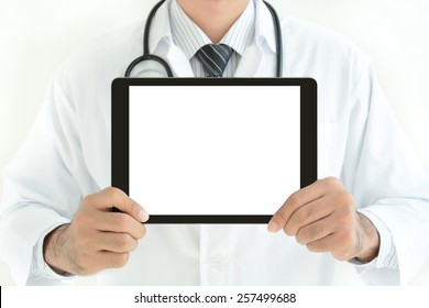 Doctor Holding Blank Screen Tablet Computer