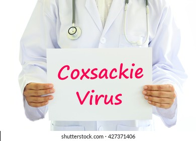 Doctor Holding Coxsackie Virus Card In Hands
