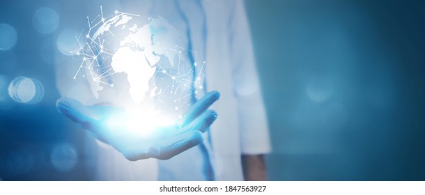 Doctor Holding Hand Show Global Connection Or World