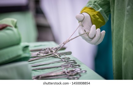 Doctor Holding Scissors For An Operation In A Hospital