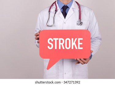 Doctor holding speech bubble with STROKE message
