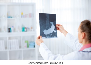 Doctor holding x-ray picture of pancreas