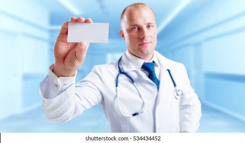 Doctor in the hospital. Light background