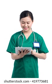 Doctor, Ipad, Health. Healthcare And Medicine. Doctor Or Nurse Using A Digital Tablet