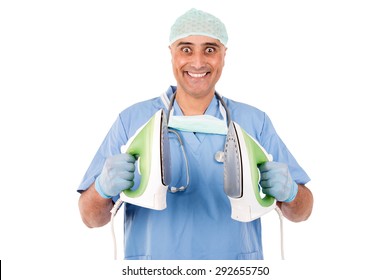 doctor with iron ready for defibrillation