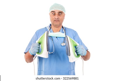 doctor with iron ready for defribillation