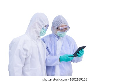 Doctor Isolated On White Background With Clipping Path. Scientist Team Researching Coronavirus Cure In The Laboratory. Asian Doctor Working On Vaccine Against Virus Infection.