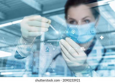 Doctor in laboratory examine DNA molecule blurred background. - Shutterstock ID 2090233921