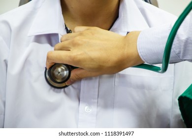 Doctor Listening Patient Heartbeat Stethoscope On Stock Photo ...