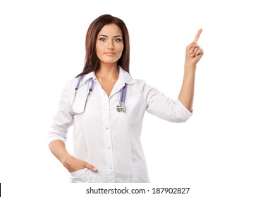 Doctor Makes A Pointing Finger Gesture, Isolated On White