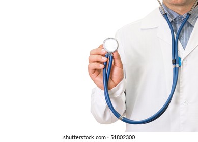 Doctor Man Lab White Coat Close Up With Stethoscope