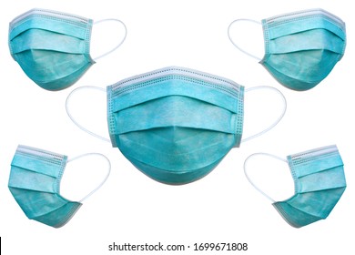 Doctor Mask And Corona Virus Protection Isolated On A White Background, 5 Angles Medical Mask, With Clipping Path