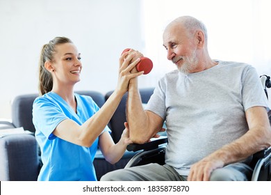 Doctor or nurse caregiver exercise with senior man at home or nursing home - Powered by Shutterstock