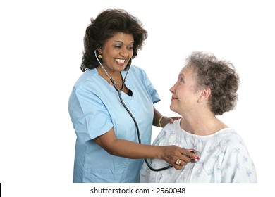 A Doctor Or Nurse Checking A Patients Vital Signs.  Isolated On White.