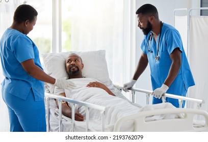 Doctor, Nurse And Healthcare Team Consulting Man Patient Before A Health Check Or Surgery. Hospital Or Medical Clinic Help Consulting About Medicare Insurance, Cardiology Advice And Medicine Pills