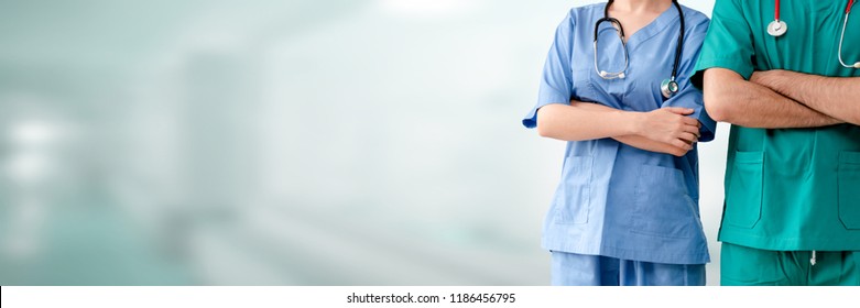 Doctor and nurse in hospital. Healthcare and nursing service.