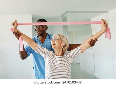 Doctor or nurse or physiotherapist caregiver exercise with senior woman at clinic or nursing home - Powered by Shutterstock