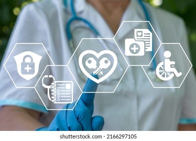 Doctor Or Nurse Using Virtual Touchscreen Clicks Of Heart With Keys. Healthcare Security Concept. Open Secure Medical Data. Health Care Assistance Center. Secret Healthy Life Style.