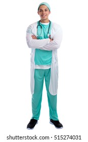 Doctor Occupation Job Standing Full Body Portrait Isolated On A White Background