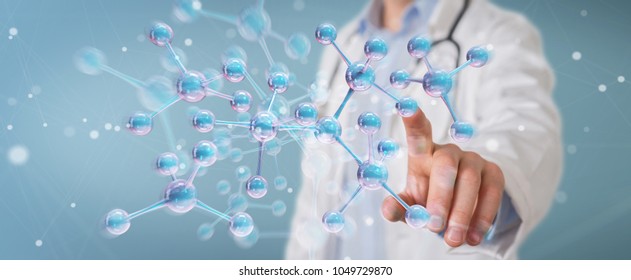 Doctor on blurred background using digital molecule interface 3D rendering - Powered by Shutterstock