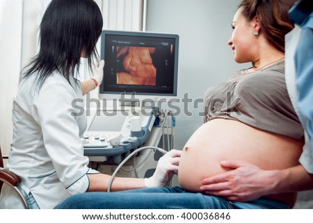 Doctor and patient. Ultrasound equipment. Diagnostics. Sonography.