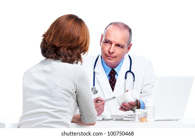 Doctor And Patient Woman. Isolated On White Background.