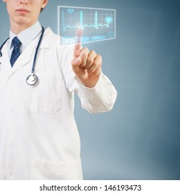 Doctor Performing ECG On Futuristic Holographic Screen