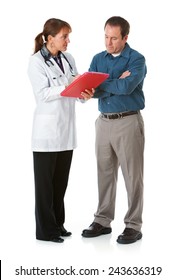Doctor: Physician Going Over Results On Clipboard With Patient