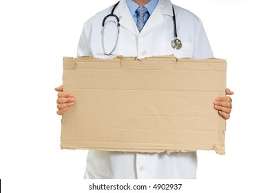 Doctor Or Physician Holding Cardboard Sign - Unemployed Doctor