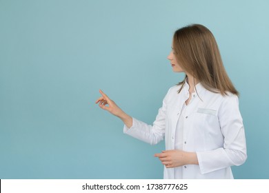 Doctor points to a list on a blue background