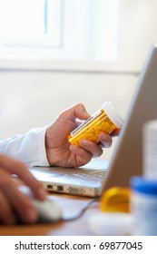 Doctor Preparing Online Internet Prescription Drugs Selective Focus