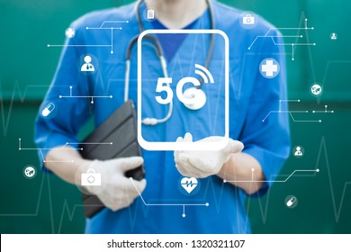 Doctor Pressing Modern Technology Panel 5g Wifi Smartphone Healthcare