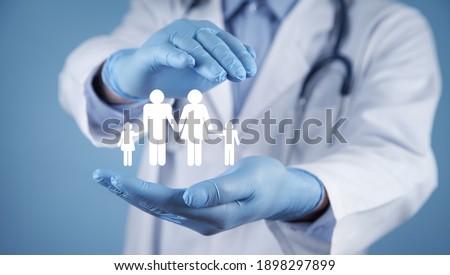 Doctor protect family icons. Family Insurance