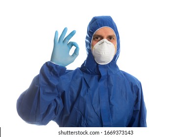 Doctor In Protective Clothing Showing O.K.. Everything Will Be O.K.