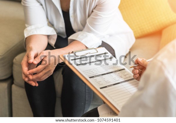 Doctor Psychiatrist Consulting Diagnostic Examining Stressful Stock ...