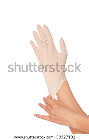 doctor putting on white sterilized medical glove for making operation