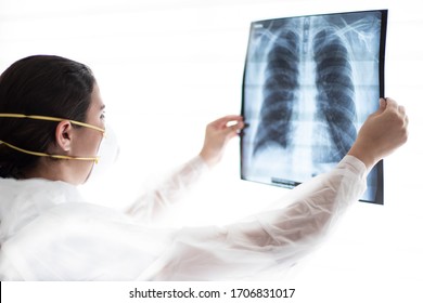 
Doctor Reviewing Results Of Studies On Lungs Covid 19