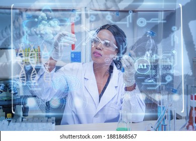 Doctor or scientist data analysis glass tube,molecular and DNA structure and red blood cells sample inside,concept health care ,medical,science,technology development application biological system