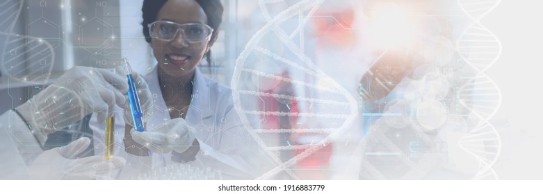 Doctor or scientist holding glass tube,with molecular and DNA structure and red blood cells sample inside,concept healthcare ,medical,science,technological development application biological system