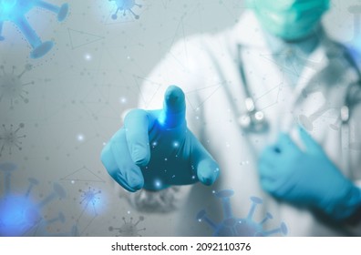 Doctor Or Scientist Showing Coronavirus Covid-19 Mutant Coronavirus New Species. The Virus Mutates The Omicron Strain Coronavirus.
