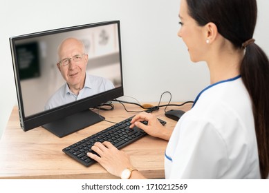Doctor and senior man patient medical consultation, telehealth, telemedicine, remote health care concept.