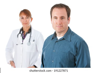 Doctor: Serious Male Patient With Physician Behind