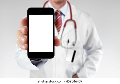 Doctor Showing Information On A Smartphone