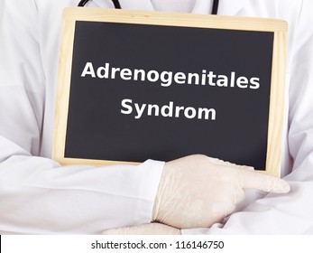 Doctor Shows Information On Blackboard: Congenital Adrenal Hyperplasia