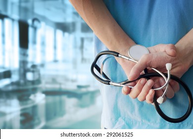 Doctor with stethoscope in a hospital