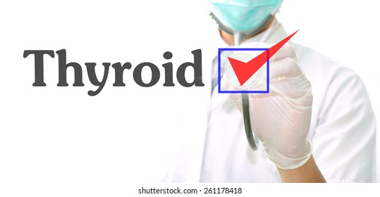 doctor with a stethoscope with the word thyroid written in it